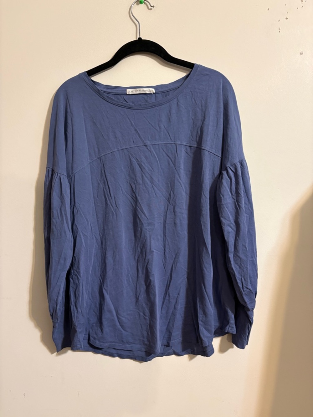 Peruvian‎ Connection women’s Medium blue Pima cotton long sleeve top bell sleeve